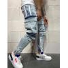 imageIDEALSANXUN Mens Cargo Slim Fit Skinny Ripped Jeans Striped Denim PantsLight Blue
