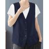 imageIDEALSANXUN Womens Cotton Linen Vest Casual Sleeveless Blazer Cardigans Lightweight Jacket WaistcoatNavy