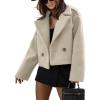 imageIDEALSANXUN Cropped Pea Coat for Women Fall Winter Wool Blazer Jackets Dressy Short Trench Coat OvercoatBeige