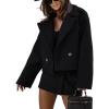 imageIDEALSANXUN Cropped Pea Coat for Women Fall Winter Wool Blazer Jackets Dressy Short Trench Coat OvercoatBlack