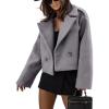 imageIDEALSANXUN Cropped Pea Coat for Women Fall Winter Wool Blazer Jackets Dressy Short Trench Coat OvercoatGrey