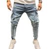 imageIDEALSANXUN Mens Cargo Slim Fit Skinny Ripped Jeans Striped Denim PantsLight Blue