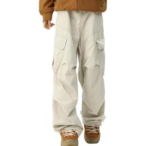 imageIDEALSANXUN Cargo Pants for Men Spring Summer Casual Baggy Elastic Waisted Straight Leg Trousers Relaxed Fit PantsBeige