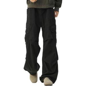imageIDEALSANXUN Cargo Pants for Men Spring Summer Casual Baggy Elastic Waisted Straight Leg Trousers Relaxed Fit PantsBlack