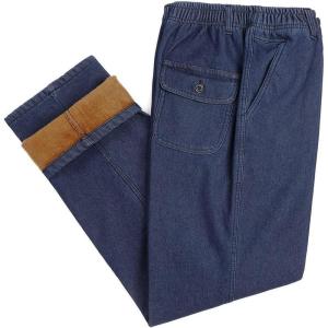 imageIDEALSANXUN Fleece Lined Jeans Mens Elastic Waist Thicken Warm Loose Denim PantsRetro BlueFleece