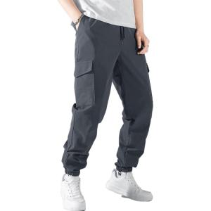 imageIDEALSANXUN Mens Cargo Joggers Pants Casual Cotton Elastic Waist Drawstring Relaxed Fit Work Hiking TrousersGrey