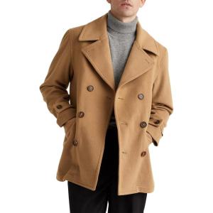 imageIDEALSANXUN Mens Casual Double Breasted Wool Trench Coat Peacoat Winter JacketsDark Camel