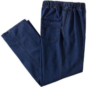 imageIDEALSANXUN Mens Elastic Waist Loose Fit Denim Pants Casual Solid Jeans TrouserDark BlueDenim