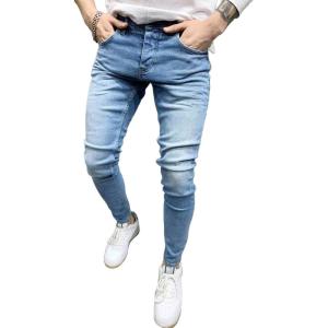 imageIDEALSANXUN Mens Skinny Jeans Casual Stretch Slim Fit Classic Elastic Waist Jeans Work PantsLight Blue