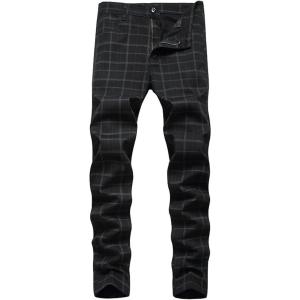 imageIDEALSANXUN Plaid Pants for Men Dress Chino Stright Leg Casual Skinny Pants2 Black