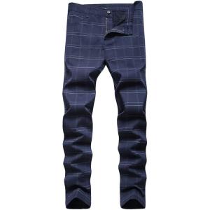 imageIDEALSANXUN Plaid Pants for Men Dress Chino Stright Leg Casual Skinny Pants2 Blue