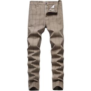 imageIDEALSANXUN Plaid Pants for Men Dress Chino Stright Leg Casual Skinny Pants2 Khaki