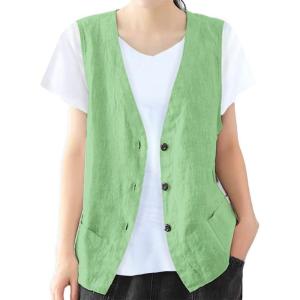 imageIDEALSANXUN Womens Cotton Linen Vest Casual Sleeveless Blazer Cardigans Lightweight Jacket WaistcoatLight Green