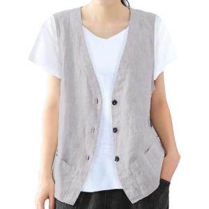 imageIDEALSANXUN Womens Cotton Linen Vest Casual Sleeveless Blazer Cardigans Lightweight Jacket WaistcoatLight Grey