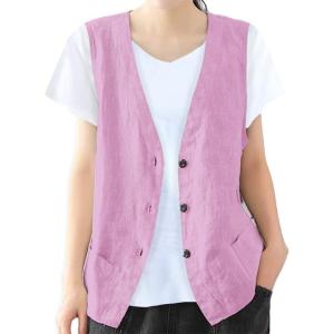 imageIDEALSANXUN Womens Cotton Linen Vest Casual Sleeveless Blazer Cardigans Lightweight Jacket WaistcoatPurple