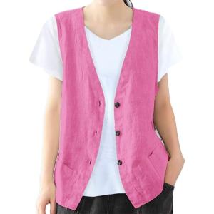 imageIDEALSANXUN Womens Cotton Linen Vest Casual Sleeveless Blazer Cardigans Lightweight Jacket WaistcoatRose