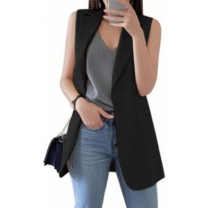 imageIDEALSANXUN Womens Long Vest Sleeveless Blazer Dressy Spring Summer Suit JacketsBlack