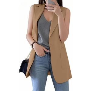 imageIDEALSANXUN Womens Long Vest Sleeveless Blazer Dressy Spring Summer Suit JacketsDark Khaki