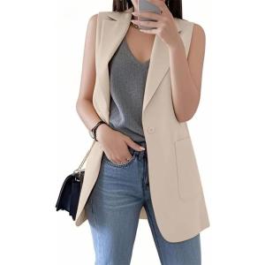 imageIDEALSANXUN Womens Long Vest Sleeveless Blazer Dressy Spring Summer Suit JacketsKhaki
