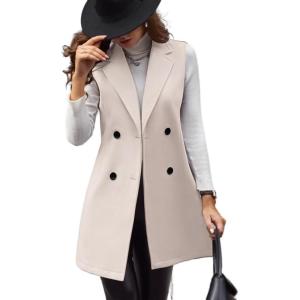 imageIDEALSANXUN Womens Long Wool Vest Fall Winter Sleeveless Blazer Jackets Double Breasted Trench CoatsBeige