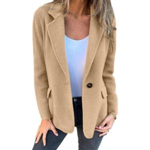 imageIDEALSANXUN Wool Blazer for Women Fall Winter Wool Coat Peaoat Jacket Cropped Trench CoatCamel