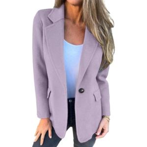imageIDEALSANXUN Wool Blazer for Women Fall Winter Wool Coat Peaoat Jacket Cropped Trench CoatPurple