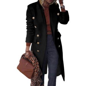 imageIDEALSANXUN Wool Coats for Women Fall Winter Dress Peacoat Long Trench Coat Double Breasted Blazer Jackets OvercoatBlack