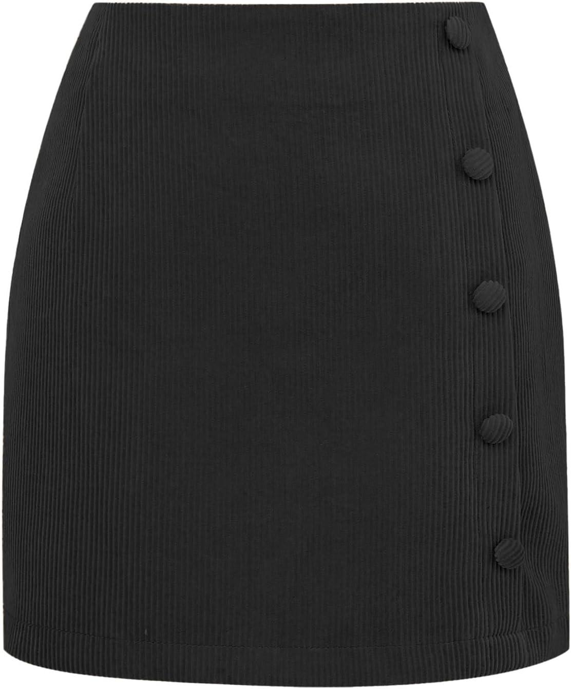 imageIDEALSANXUN Corduroy Skirt Women Fall Winter High Waisted Short Pencil Bodycon Vintage Cute Mini SkirtsBlack