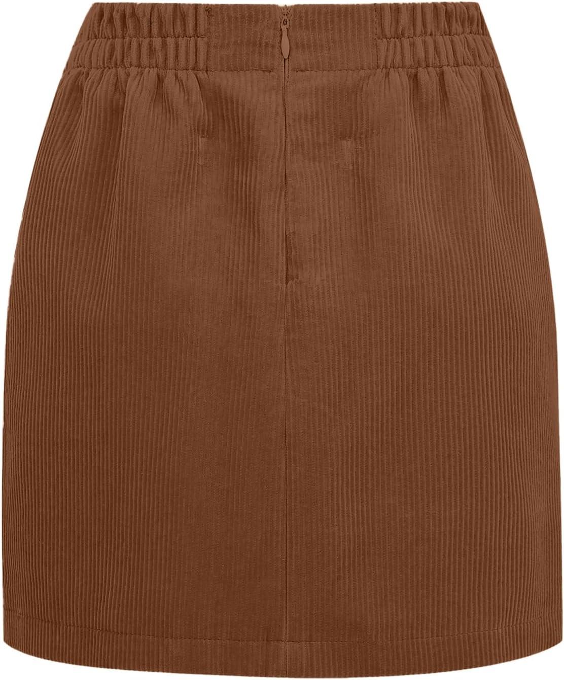 imageIDEALSANXUN Corduroy Skirt Women Fall Winter High Waisted Short Pencil Bodycon Vintage Cute Mini SkirtsBrown