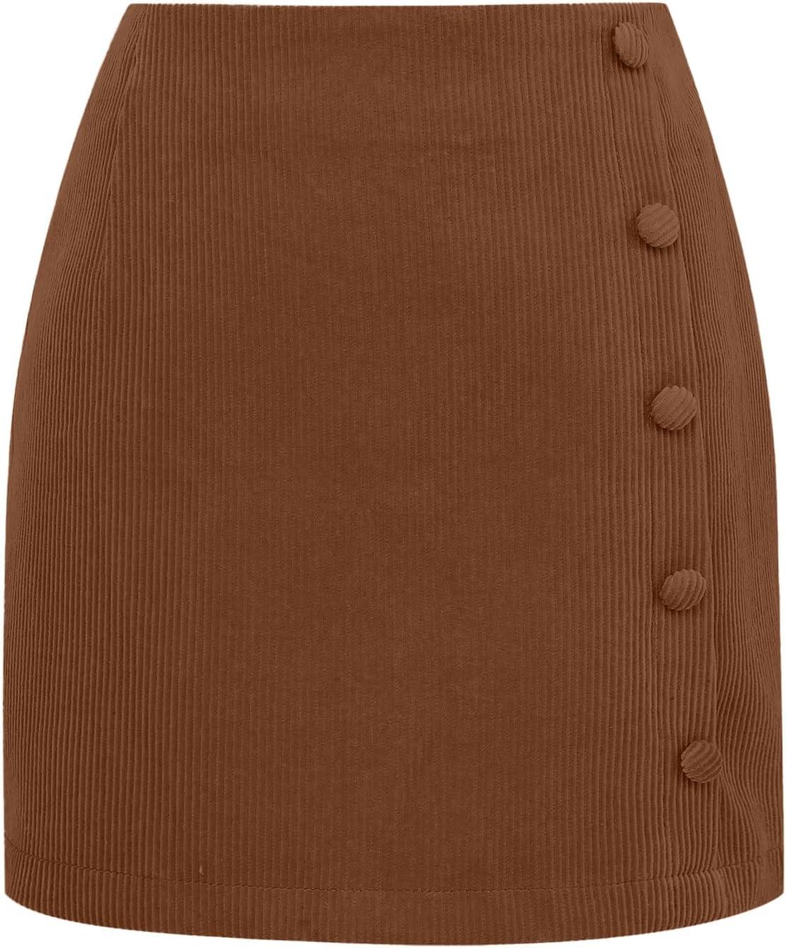 imageIDEALSANXUN Corduroy Skirt Women Fall Winter High Waisted Short Pencil Bodycon Vintage Cute Mini SkirtsBrown