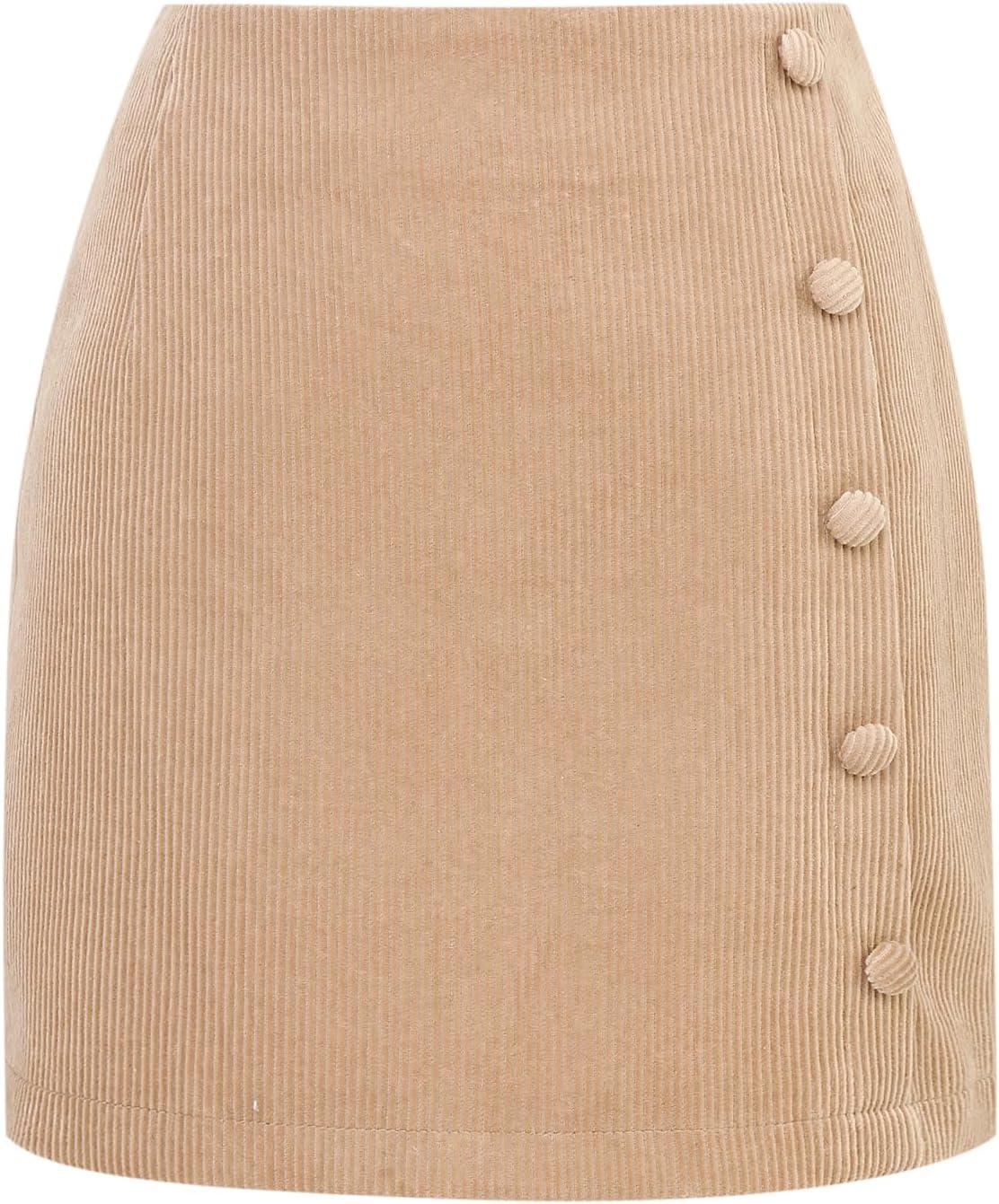 imageIDEALSANXUN Corduroy Skirt Women Fall Winter High Waisted Short Pencil Bodycon Vintage Cute Mini SkirtsKhaki