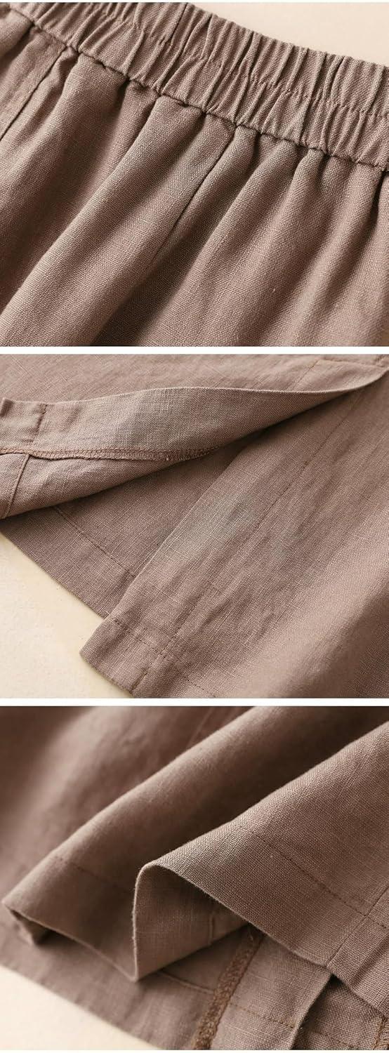 imageIDEALSANXUN Womens Cotton Linen Skirts Spring Summer A Line Midi Skirt with Pockets Beach Vacation ClothesCoffee