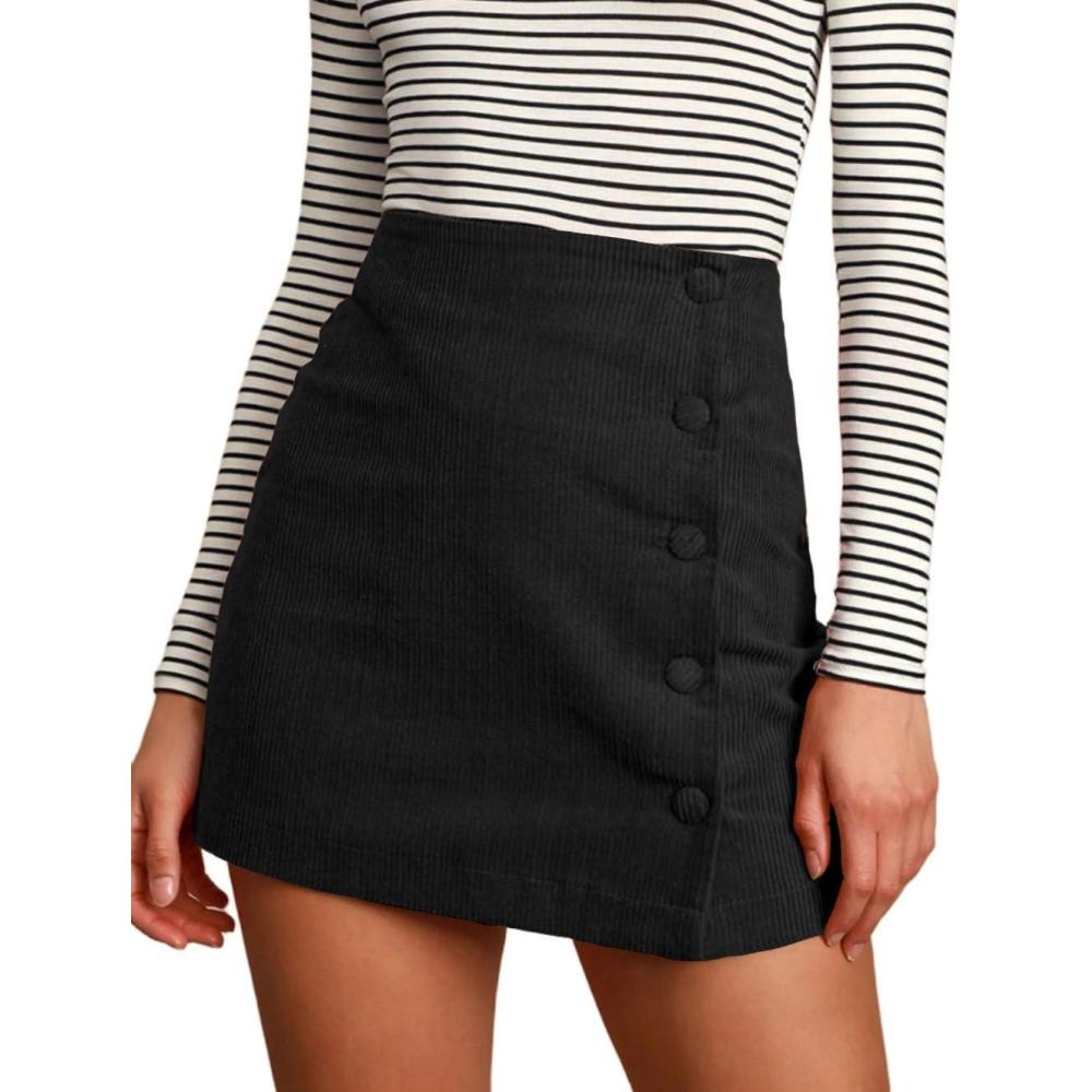 imageIDEALSANXUN Corduroy Skirt Women Fall Winter High Waisted Short Pencil Bodycon Vintage Cute Mini SkirtsBlack