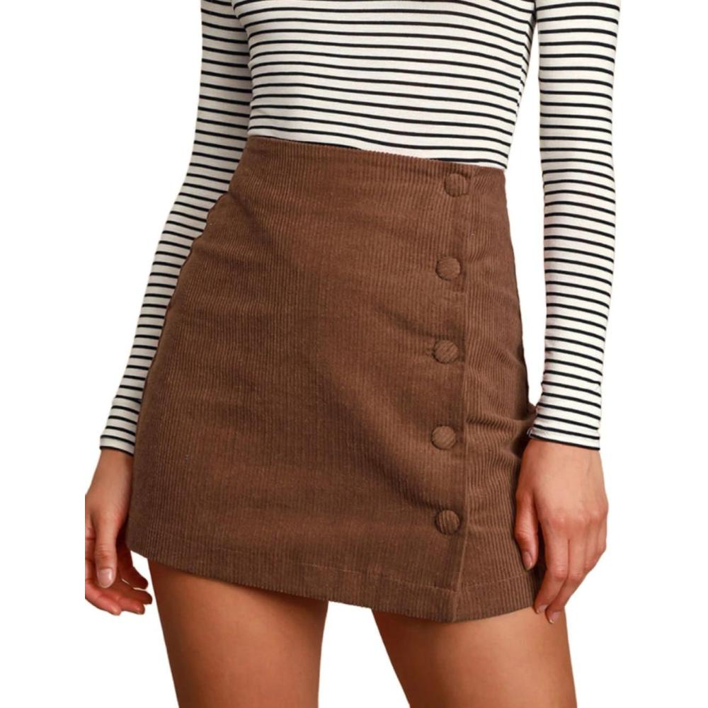 imageIDEALSANXUN Corduroy Skirt Women Fall Winter High Waisted Short Pencil Bodycon Vintage Cute Mini SkirtsBrown