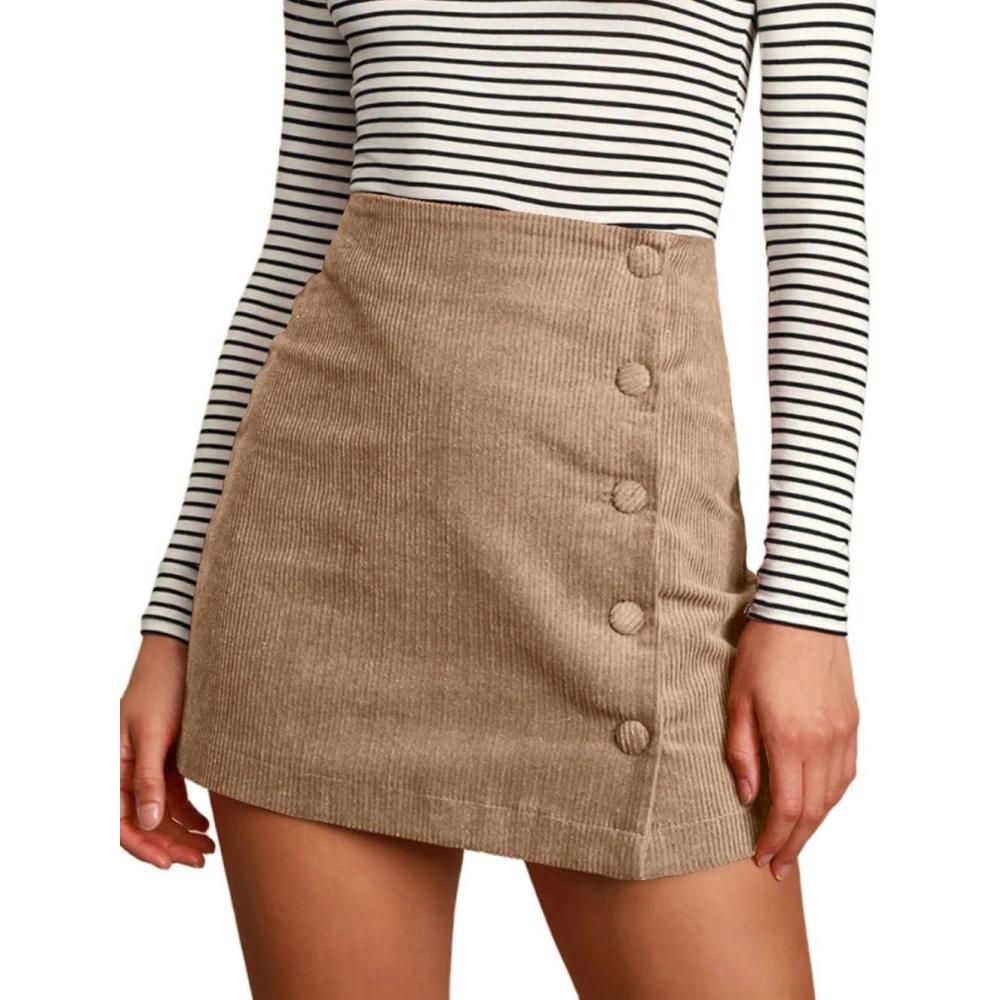 imageIDEALSANXUN Corduroy Skirt Women Fall Winter High Waisted Short Pencil Bodycon Vintage Cute Mini SkirtsKhaki