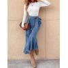 imageIDEALSANXUN Denim Skirt for Women Spring Summer Outfits A Line Elastic High Waisted Drawstring Pleated Casual Midi Jean SkirtBlue