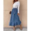 imageIDEALSANXUN Denim Skirt for Women Spring Summer Outfits A Line Elastic High Waisted Drawstring Pleated Casual Midi Jean SkirtBlue