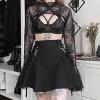 imageIDEALSANXUN Gothic Plaid Mini Skirts for Women Short High Waist Plaid SkirtsCargo Black