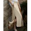 imageIDEALSANXUN Linen Skirts for Women Spring Summer Casual Lightweight Elastic High Waisted Cotton Midi Skirt with SlitBeige