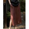 imageIDEALSANXUN Linen Skirts for Women Spring Summer Casual Lightweight Elastic High Waisted Cotton Midi Skirt with SlitWine