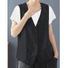 imageIDEALSANXUN Linen Vest for Women Casual Sleeveless Spring Summer Blazer JacketsBlack