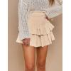 imageIDEALSANXUN Ruffle Mini Skirt for Women Smocked Waist A Line Cute Short Flowy SkirtBeige