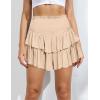 imageIDEALSANXUN Ruffle Mini Skirt for Women Smocked Waist A Line Cute Short Flowy SkirtBeige