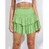 imageIDEALSANXUN Ruffle Mini Skirt for Women Smocked Waist A Line Cute Short Flowy SkirtGreen