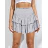 imageIDEALSANXUN Ruffle Mini Skirt for Women Smocked Waist A Line Cute Short Flowy SkirtGrey
