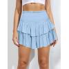 imageIDEALSANXUN Ruffle Mini Skirt for Women Smocked Waist A Line Cute Short Flowy SkirtLight Blue