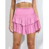 imageIDEALSANXUN Ruffle Mini Skirt for Women Smocked Waist A Line Cute Short Flowy SkirtLight Pink