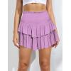 imageIDEALSANXUN Ruffle Mini Skirt for Women Smocked Waist A Line Cute Short Flowy SkirtLight Purple