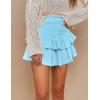 imageIDEALSANXUN Ruffle Mini Skirt for Women Smocked Waist A Line Cute Short Flowy SkirtSky Blue
