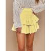 imageIDEALSANXUN Ruffle Mini Skirt for Women Smocked Waist A Line Cute Short Flowy SkirtYellow